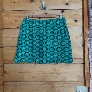 Delray Scalloped Skort Womens Large Green Navy Geometric Medallion Katherine Way